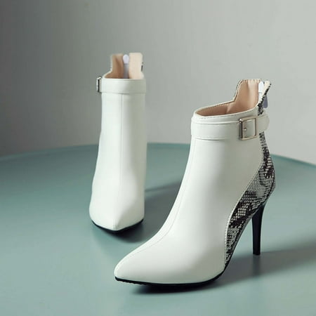 

symoid Womens Booties and Ankle Boots- Autumn Winter Tassel Thick Heel High-heel Overshoes Mid-boots White 42