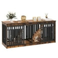thumbnail image 2 of Dextrus 71" Large Double Dog Crate Kennel Furniture with 4 Dog Bowl, Sliding Doors for 2 Medium Dogs, Heavy Duty Wood TV Stand Dog Cage Table - Rustic Brown, 2 of 10