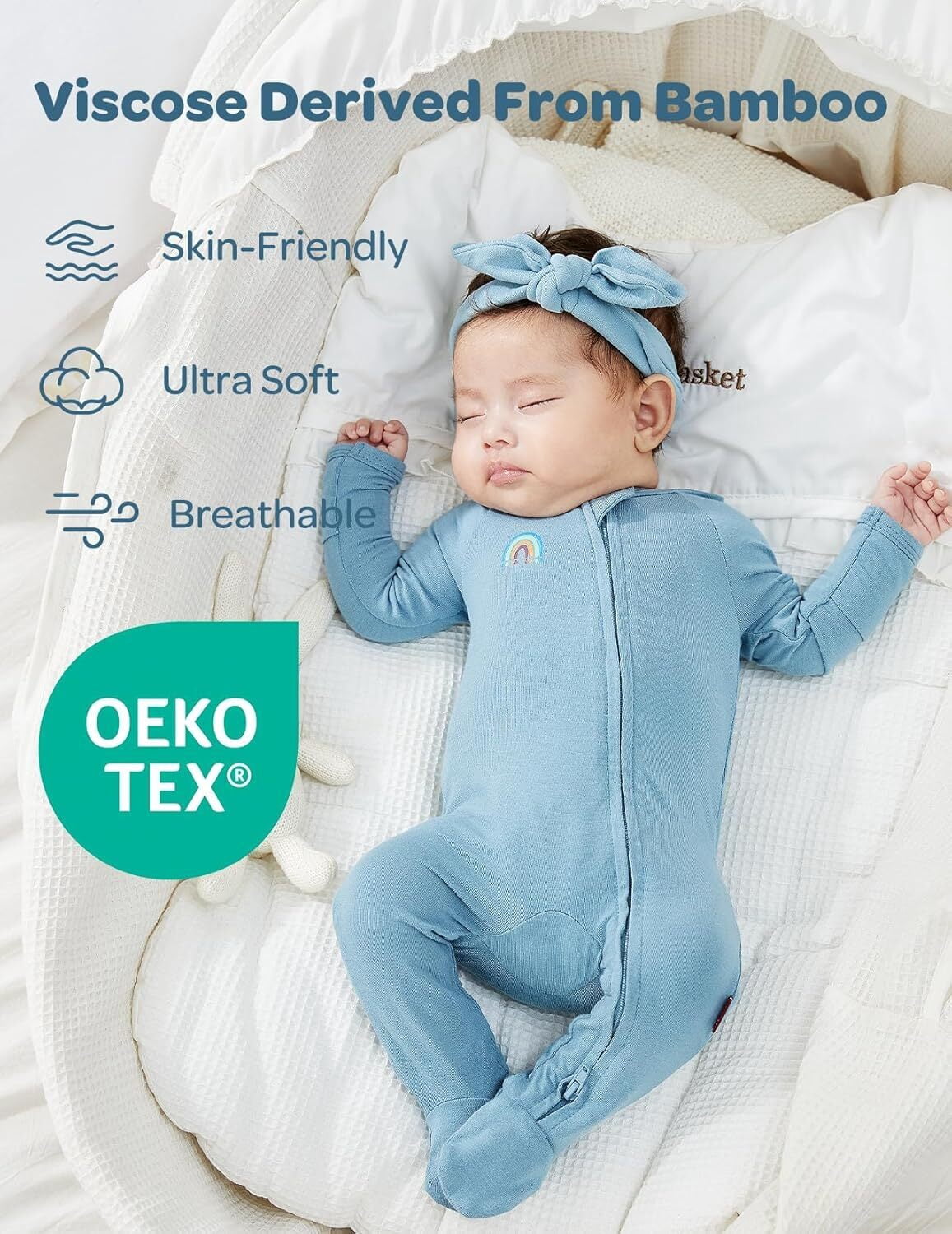 Momcozy Bamboo Fiber Baby Bodysuit 2-Piece Set,No Feet Covered BP002 12-18 Months Blue + Gray