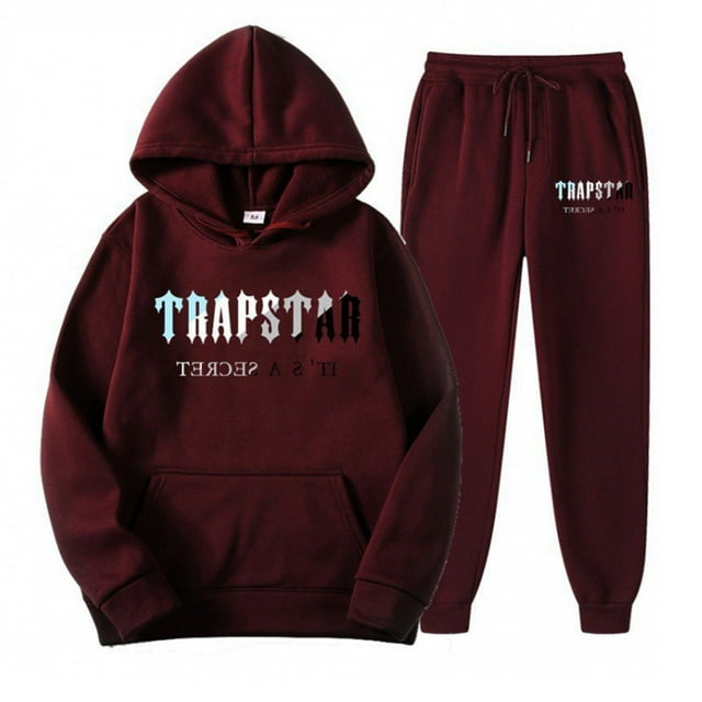 Trapstar Ensembles de Chandails à Capuchon pour Femmes Manches Longues Chandails Graphiques Amples Trapstar Street Hip-hop Chandails à Capuchon + Pantalons de Survêtement Ensemble de 2 Chandails Classiques (Vin, TG)