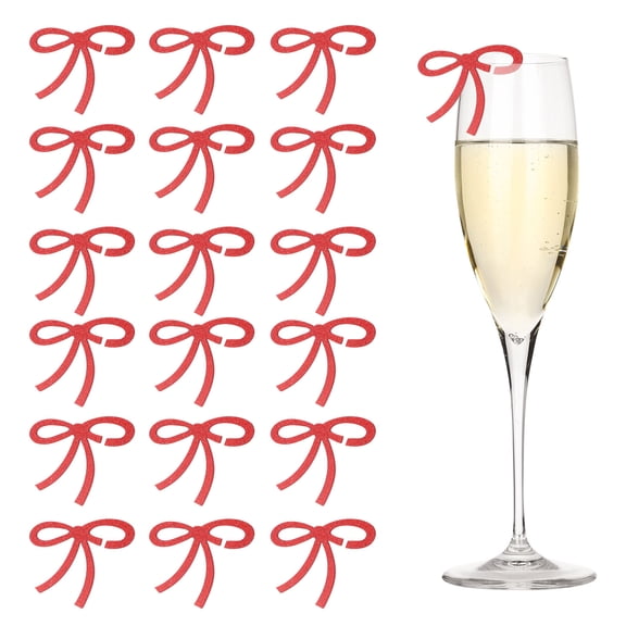 50 Pcs Bows Drink Tags, Acrylic Wine Glass Charms Reusable Drink Markers, Sparkling Red