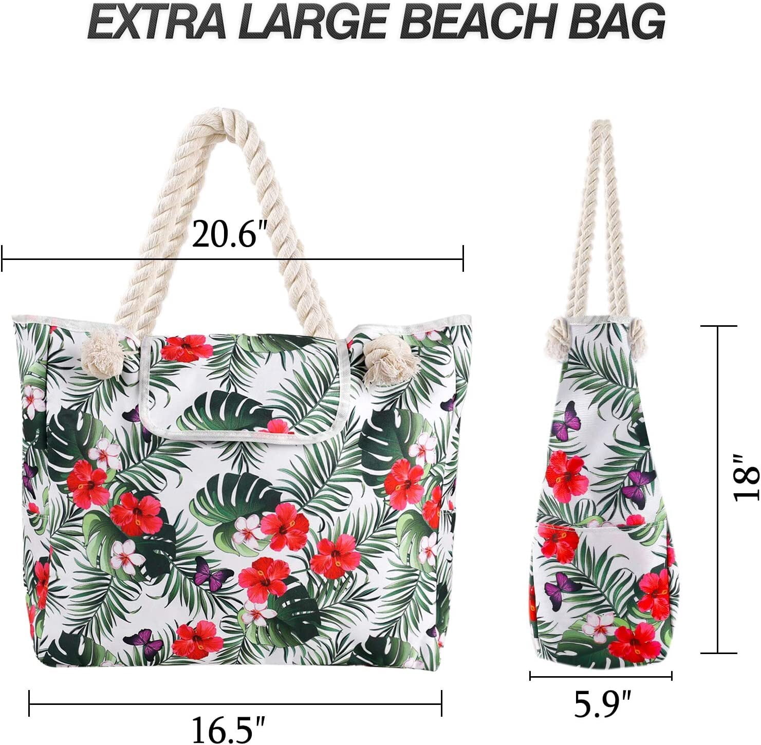 Extra Large Waterproof Canvas Beach Bag With 4 Inner Pockets Personalized Tote Bag Travel Handbag for Women Beach Travel Gym Swim Holiday Short Trip Weekend Getaway Overnight Gift for Friend Women