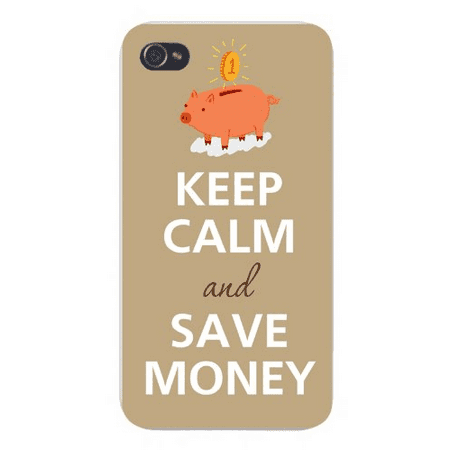 Apple Iphone Custom Case 4 4s White Plastic Snap on - Keep Calm and Save Money w/ Coin & Piggy (Best Way To Save Money In Bank India)