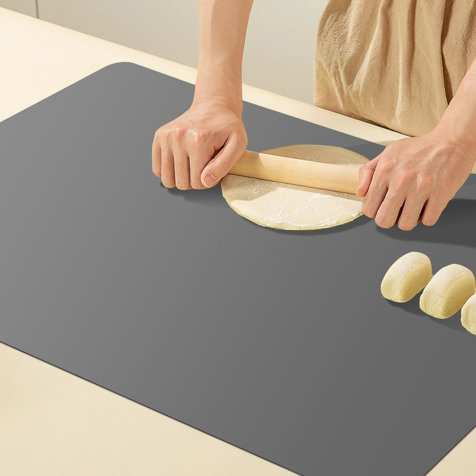 Panzexin 1-Pack Food-Grade Silicone Mats, Non-Slip, Heat-Resistant & Waterproof, 23.6" x 15.7" Table Placemats, Dough Mats- Gray