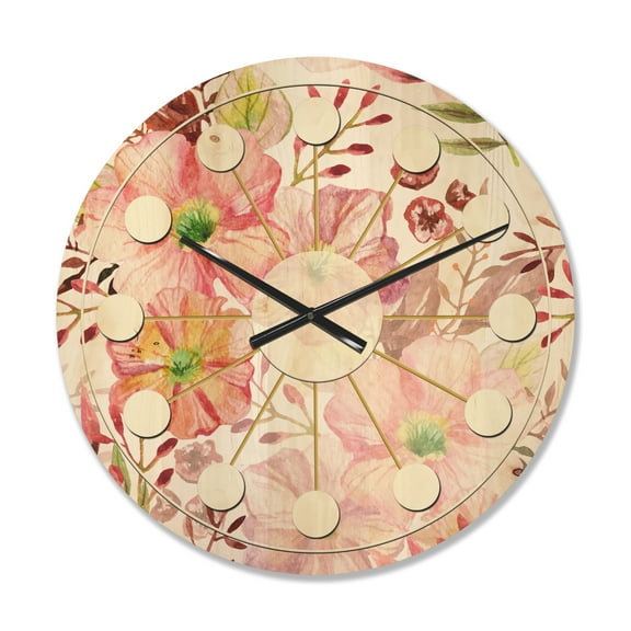 Designart 'Botanical Floral Retro III' Mid-Century Modern Wood Wall Clock
