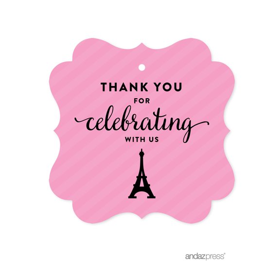 Thank You For Celebrating With Us!  Paris Bonjour Bebe Girl Baby Shower Fancy Frame Gift Tags, 24-Pack