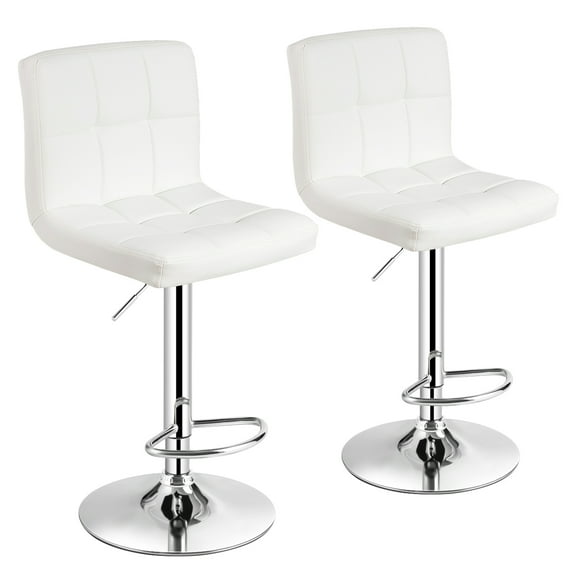 Costway Set of 2 Adjustable Bar Stools PU Leather Swivel Counter Pub Chair White