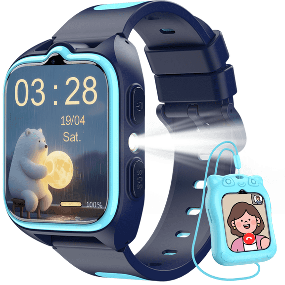 IOWODO 1.75" Kids Smart Watch with 32 Educational Games, Music Player, Pedometer, Habit Tracker, IP68 Waterproof, Alarm, Calculator for Boys & Girls (Blue)