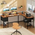 thumbnail image 4 of Satifur 66" L-Shaped Desk with Power Outlets, 4 Fabric Drawers & 2 Monitor Stands, Convertible Two Person Home Office Desk, Rustic Brown, 4 of 10