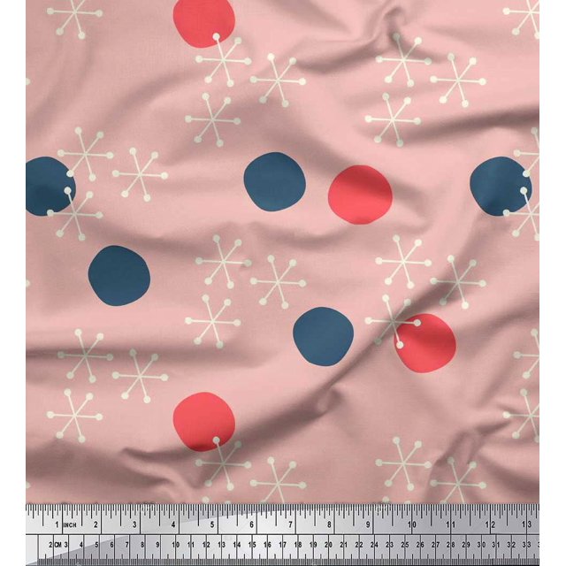 Soimoi polyester Crepe Fabric Geometric & Polka Dots Decor Fabric Printed Yard 42 Inch Wide