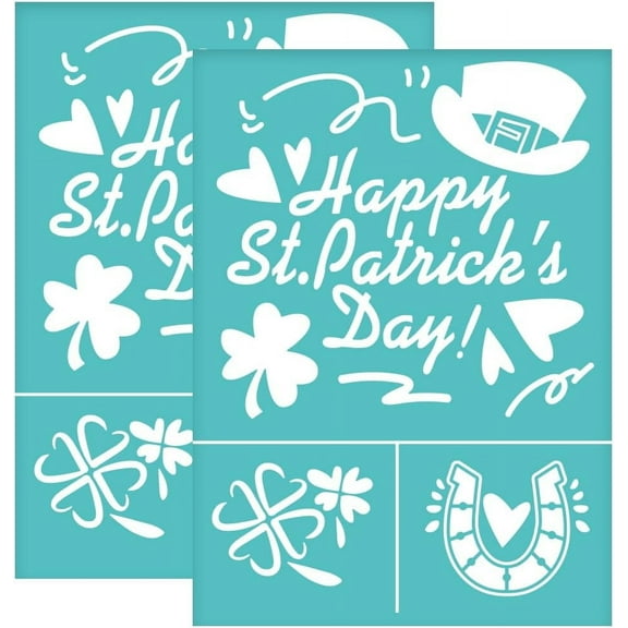 2Pcs 5.5x7.7 Inch Happy St. Patrick's Day Self-Adhesive Silk Screen Printing Stencil Four Leaf Clover Silk Screen Stencil Reusable Mesh Stencils Transfer