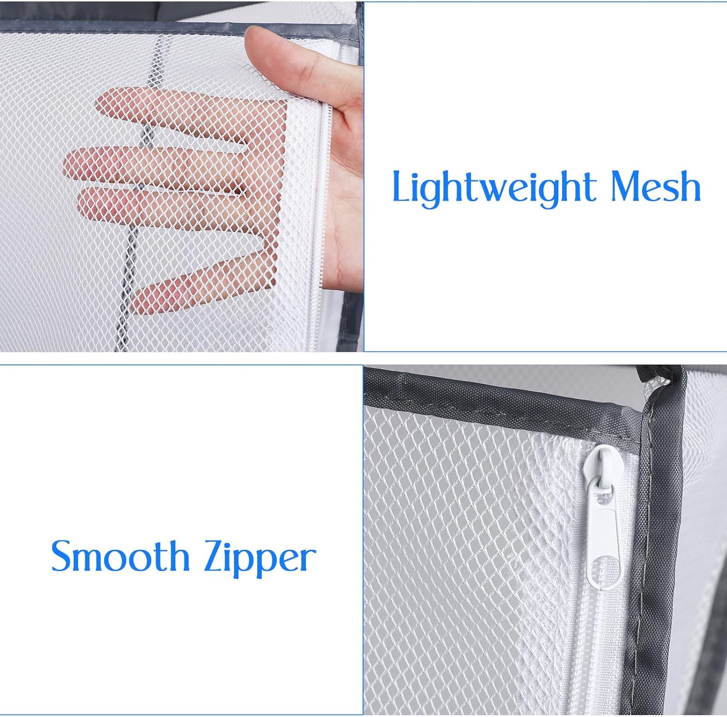 ABCISI 2 Packs Large Hanging Laundry Hamper with Hooks, Over the Door Mesh Hamper with Zipper for Dirty Clothes Organizer, Collapsible Wall Hanging Laundry Basket for Bathroom, Dormitory, Grey