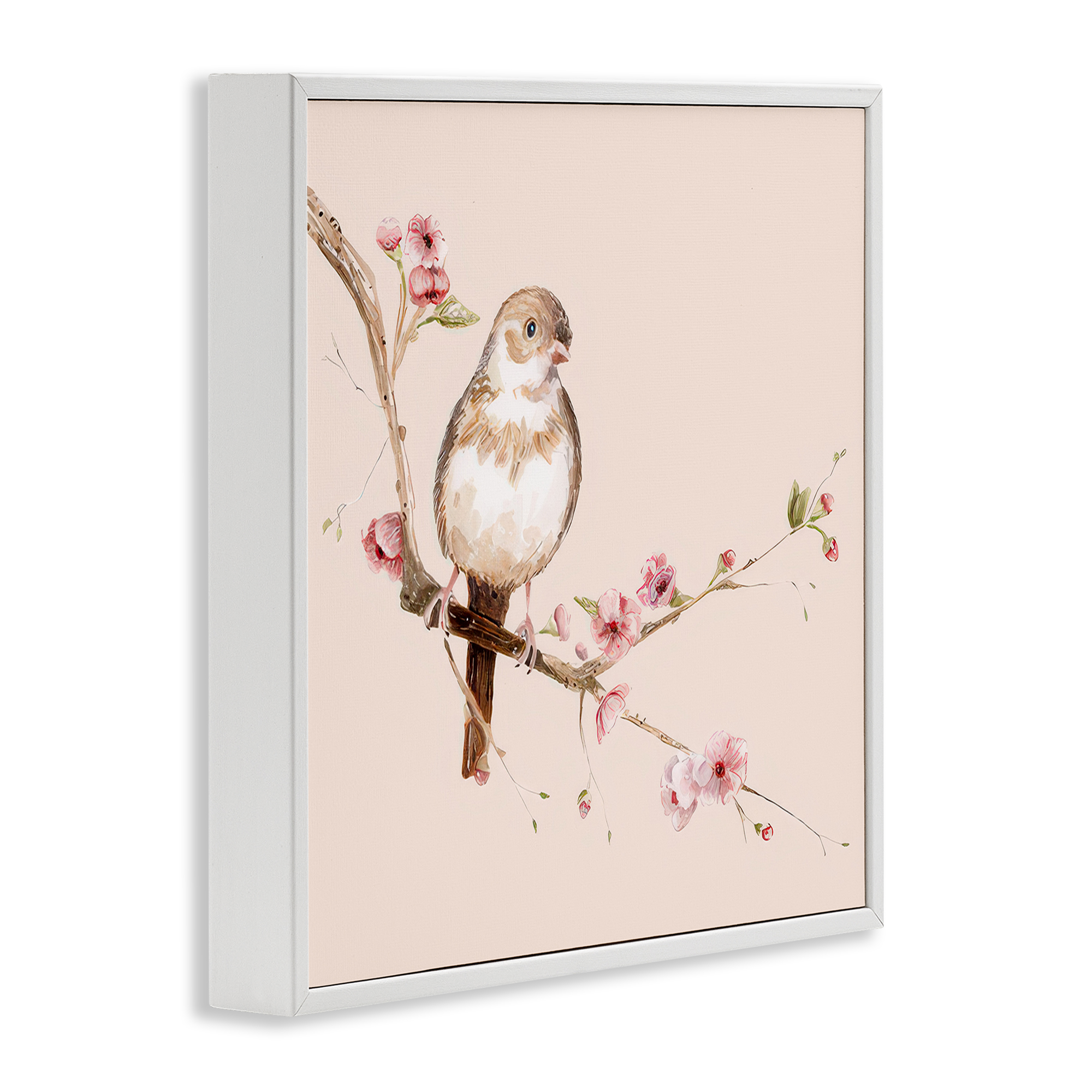 Sweetest Brown Bird White Framed Giclee Art, design by Lisa Wehmeyer