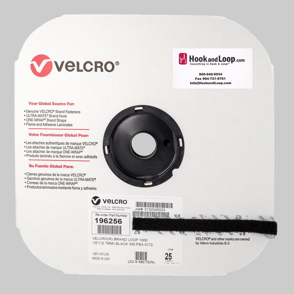 VELCRO® Brand 1/2" Black Loop Pressure Sensitive Adhesive Acrylic