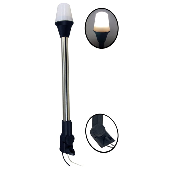 Pactrade Marine Boat Pontoon Boat Adjustable Base All-Round Navigation Stern Light 15" Stainless Steel Pole 12VDC 8W