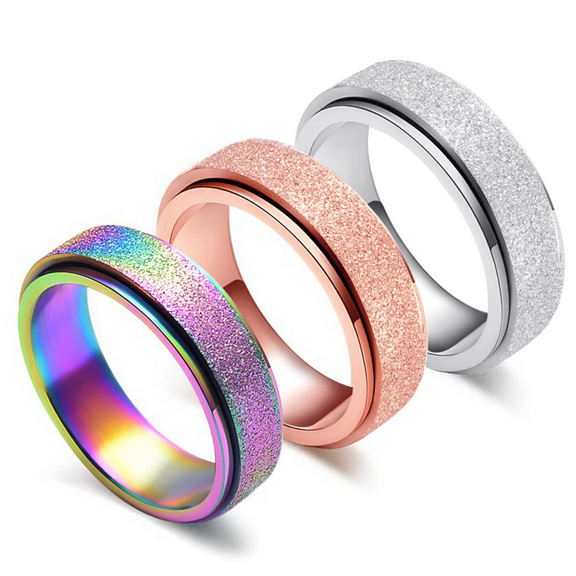 Anxiety Relief Fidget Ring for Women, 6MM Titanium Stainless Steel Glitter Stress Relieve Calming Rings Non Tarnish Hypoallergenic