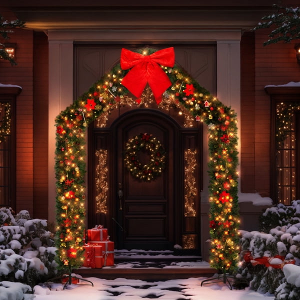 8.5FT Christmas Artificial Tree Archway, 1650 PVC Branch Tips, 350 Warm White LED Lights for Patio, Living Room, Store Entrance