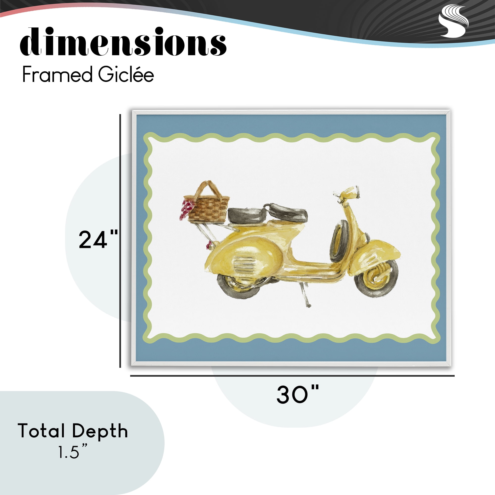 Stupell Industries Yellow Vespa with Wavy Border White Framed Giclee Art, design by Lanie Loreth