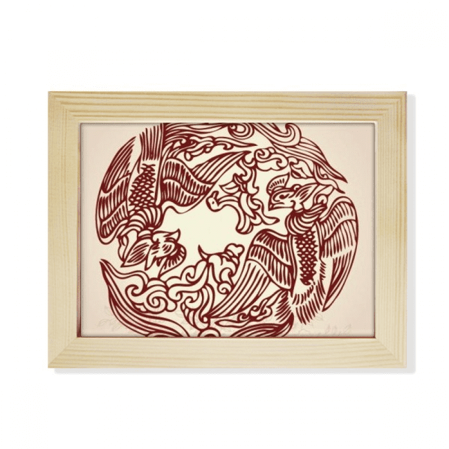 Two Chinese Phoenix Animal Circle Portrait Desktop Photo Frame Picture Art Decoration Painting 6x8 inch