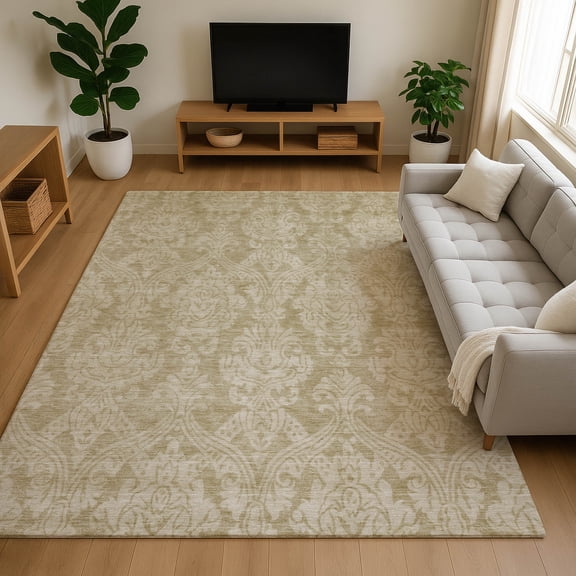 Addison Rugs Mayfield Premium Machine Washable Transitional Damask Tan Rectangle Rug, 10' x 14'