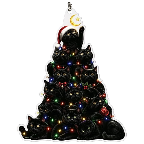 Cat Christmas Tree Ornament Gift, Black Acrylic Hanging Decor With Cute Kitties In Hats, Funny Xmas Tree Pendant, Festive Keepsake Present For Cat Lovers Women Holiday Home Decor