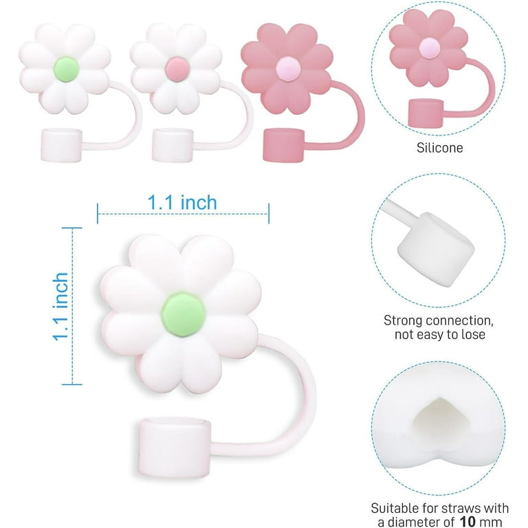 3 Pack Compatible with Stanley 30&40 Oz Tumbler, 10mm Flower Straw Covers  Cover, Cute Silicone Straw Covers, Straw Protectors, Various Shapes Soft