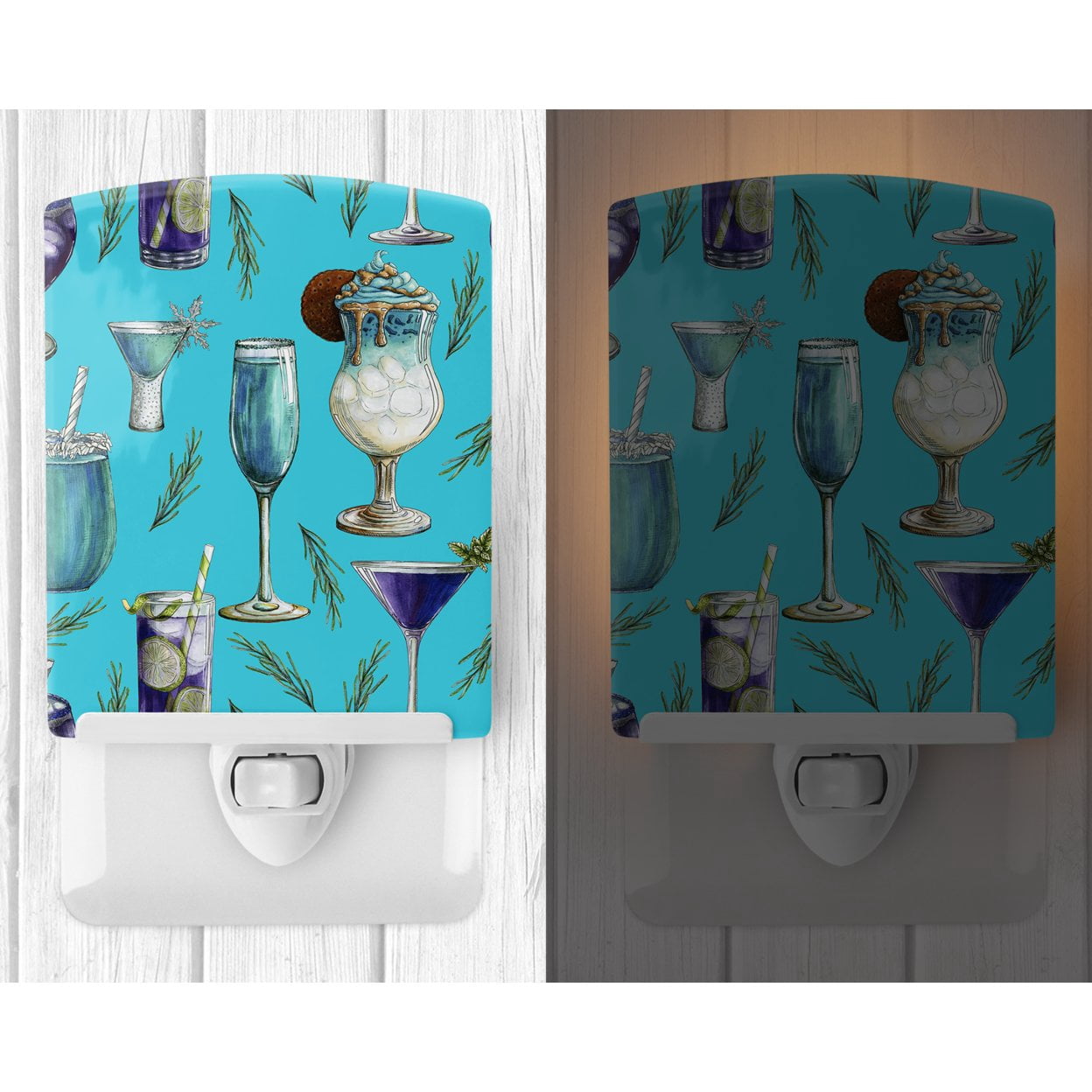 Caroline's Treasures BB5203CNL Drinks and Cocktails Blue Ceramic Night Light, 6x4x3", multicolor