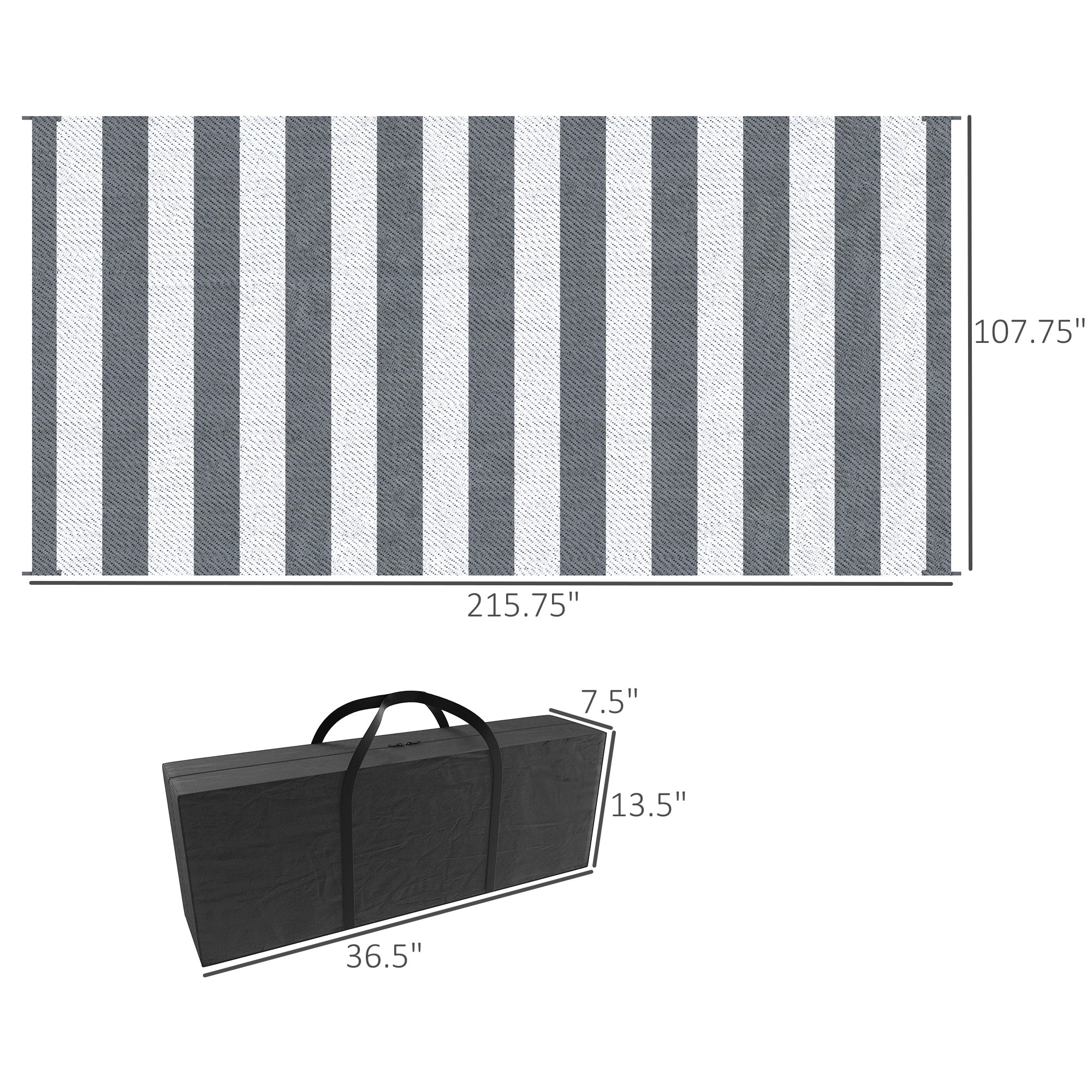 Outsunny Outdoor Rug & Bag, 9' x 18' Plastic Rug, Gray & White
