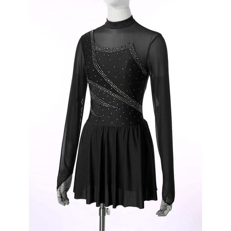 black long sleeve figure skating dress Jerry's Ice Skating Dress