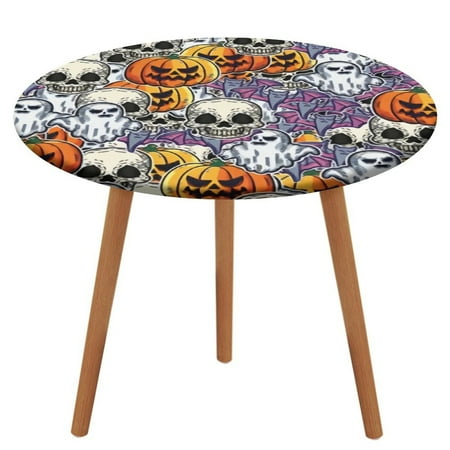 

Bybiment Round Fitted Tablecloth with Elastic Edge Happy Halloween Pattern Scary Decorative Tablecloth Table Cover 47 Inch