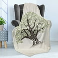 thumbnail image 4 of Forest Soft Flannel Fleece Blanket, Old Tree Along Curved Leaves Woodland Themed Eco Mediterranean Foliage, Cozy Plush for Indoor and Outdoor Use, 50" x 70", Olive Green and Eggshell, by Ambesonne, 4 of 5