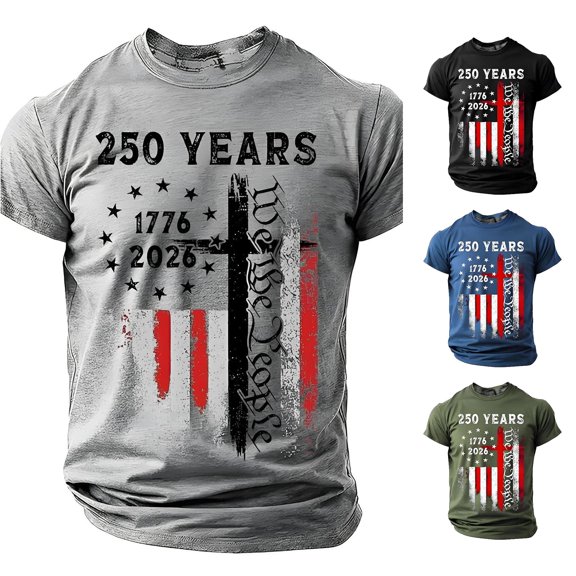 JAJAHO 250Th Anniversary USA Shirts For Men Short Sleeve T Shirt 1776-2026 We the People Tee Independence Day Top