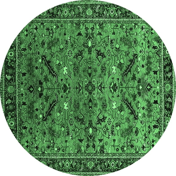 Ahgly Company Indoor Round Oriental Emerald Green Industrial Area Rugs, 8' Round