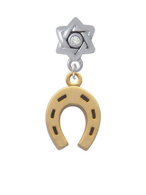 Gold Tone Horseshoe - Star of David with Clear Crystal Charm Bead