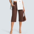 thumbnail image 4 of Women's Wide Leg Capri Pants Stretch High Waisted Summer Office Work Casual Yoga Dress Cropped Pants with Pockets Coffee, 4 of 7