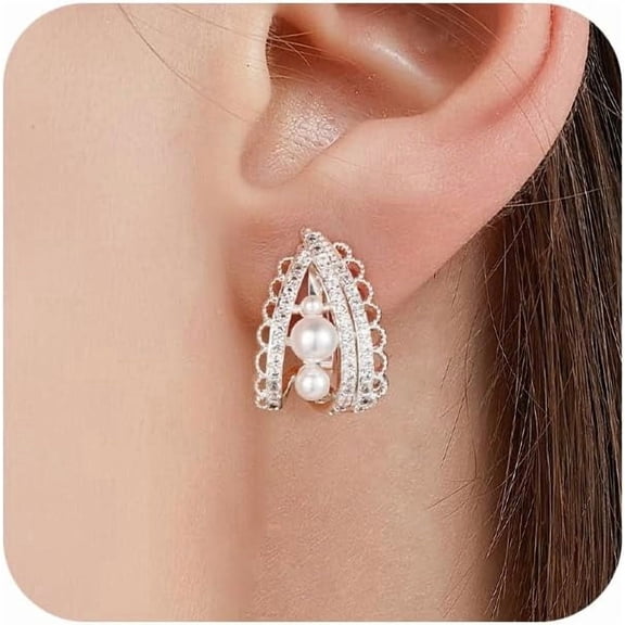 Clip on Earrings for Women Cubic Zirconia Simulated Pearl Clip on Non Pierced Earrings for Women Jewelry Gifts Wedding Party