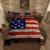 American Flag Comforter Set Queen Size Gift,Wooden Planks Painted as USA Flag Patriotic Country Style,Room Decorative Quilt Set,Ultra Soft