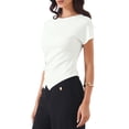 thumbnail image 4 of INSPIRE CHIC Causal T-shirt for Women's Short Sleeve Irregular Hem Crew Neck Summer Basic Tee Tops XS White, 4 of 6
