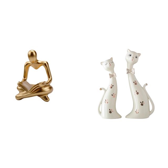 Estatua creativa abstracta de pareja de gatos pensadores, estatuilla artesanal, escultura de animal, regalo de boda para sala de estar, comedor, repis