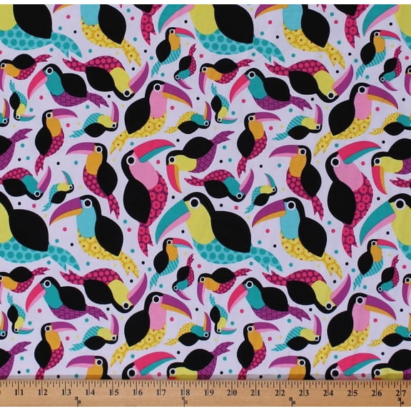 58" Toucans Packed Birds Whimsical 4-Way Stretch Lightweight T-Shirt Knit Fabric Print by the Yard (63744-A620710)