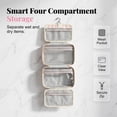 thumbnail image 6 of Striped Hanging Toiletry Bag – 4 Transparent Compartments, Water-Resistant, Foldable Tote with Hook, Travel Organiser for Cosmetics & Toiletries, Birthday Gifts for Women Teen Girls, 6 of 9