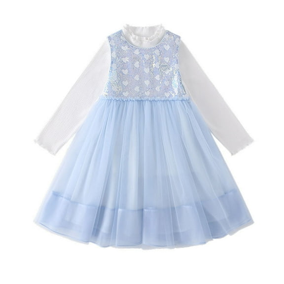 JUSLIO Dresses for Girls Size 12-14 Toddler Pleated Long Sleeve Girls Dress Round Neck Winter Casual Princess Dress