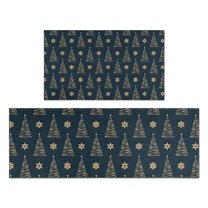 Dark Blue Christmas Tree Pattern Kitchen Rugs Sets Of 2,Anti Fatigue Kitchen Mat Rugs Non Slip Washable,Decorative Kitchen Floor Mats for Kitchen,Sink,Laundry,17"x30" 17"x47"