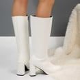 thumbnail image 5 of Knee High Boots Women – Slightly Wider Calf Faux Leather Tall Dress Boots, Block Heel & Side Zipper – Classic Comfortable Fashion Fall Winter Boots(Color:White,Size:6), 5 of 8