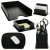 5pc Leatherette Office Desk Organizer Set Tray Mousepad Card Note & Pen Holders