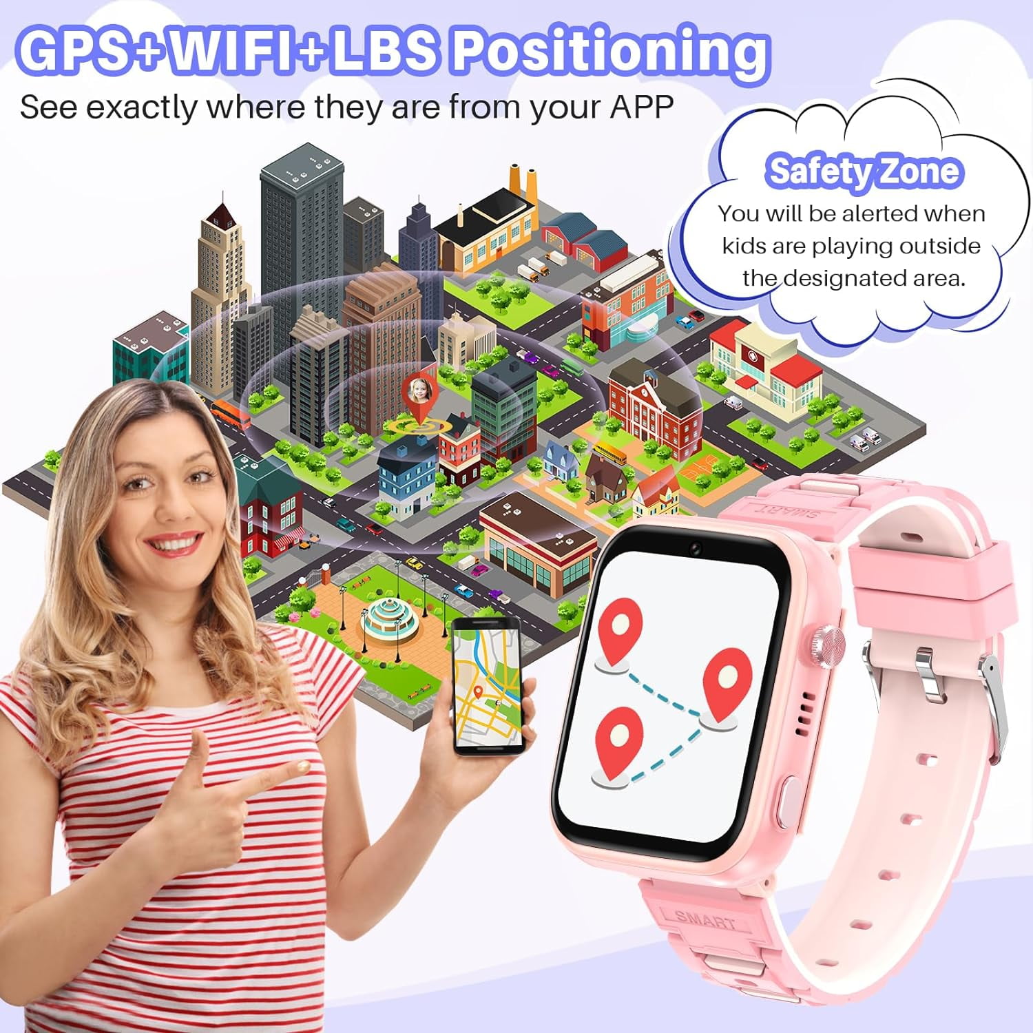 SHANNA Smart Watch for Kids (GPS) + Cellular 46 mm Pink Case with Pink Band