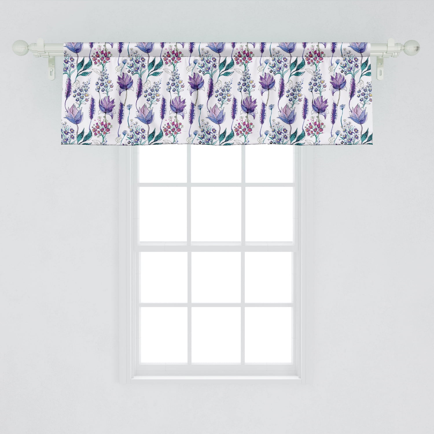 Floral Window Valance, Botanical Plants Beauty Exotic Flowers Violets
