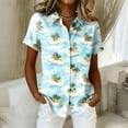 thumbnail image 2 of Women's Shirt Hawaiian Print Button Short Sleeved Pocket Casual Top, 2 of 5