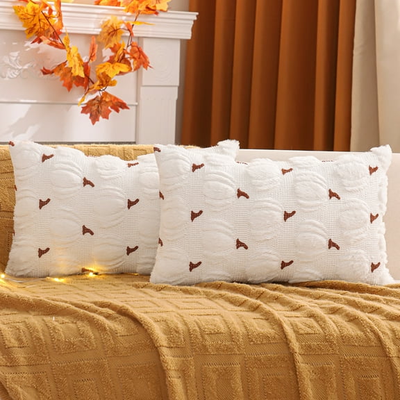 Tosleo Fall Throw Pillow Covers 12x20 Set of 2 White Pumpkin Decorative Pillow Cases Farmhouse Plush Faux FurWool Cushion Covers for Couch Sofa Bed