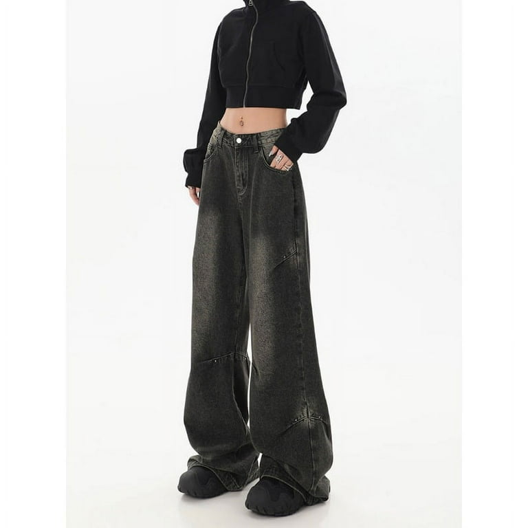 Y2k Vintage Black Jeans Women Streetwear Baggy Denim Pants Y2k Vintage Black Jeans Women Streetwear Baggy Denim Pants